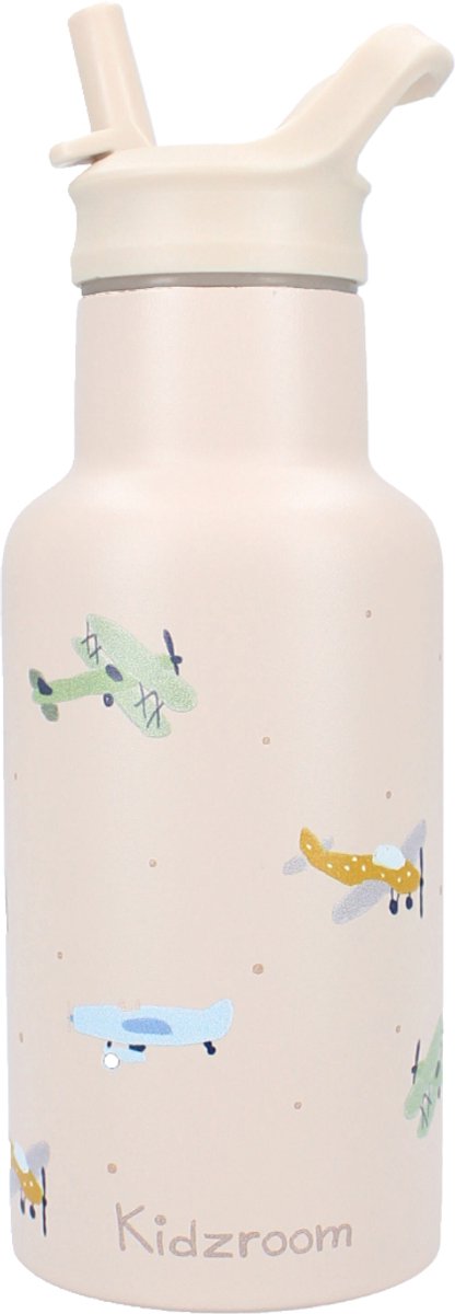 Kidzroom Small Talk – Schulbecher und Trinkflasche – 350 ml – Edelstahl – Flugzeug – Beige