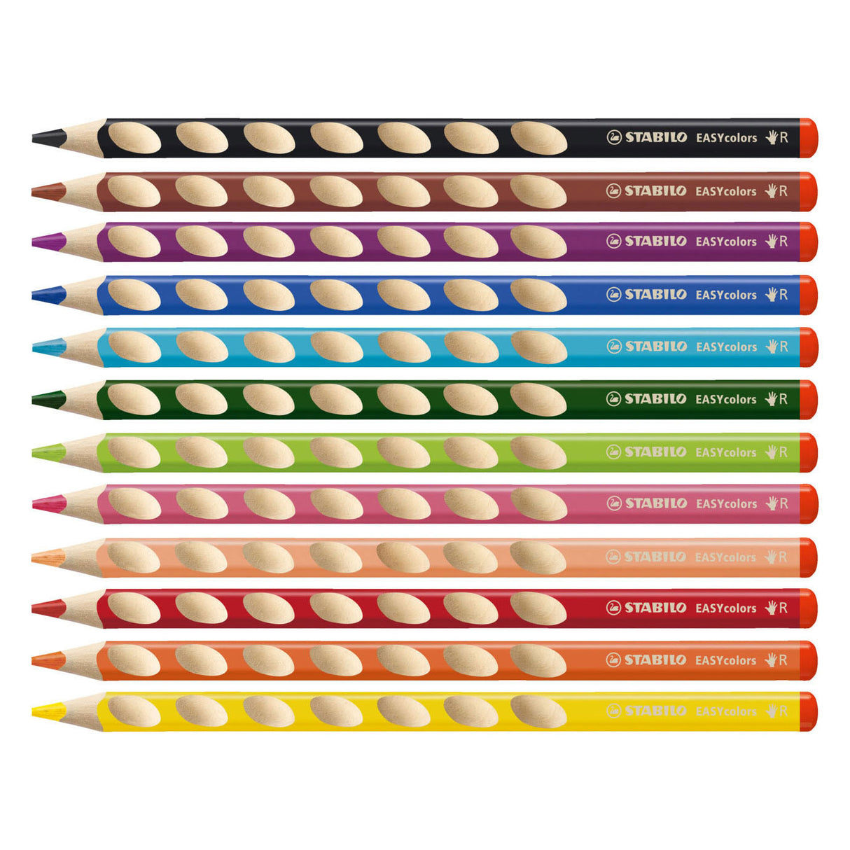 Stabilo EasyColors farbige Stifte rechts - 12 Stcs. + Bleistiftschärfer