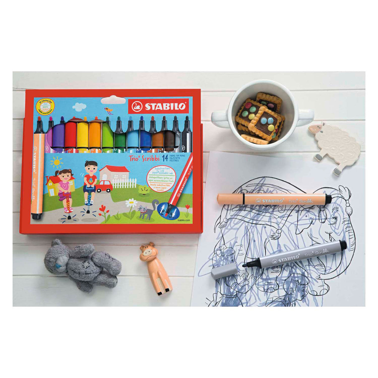 Stabilo Trio Scribbi – Filzstift mit gefederter Spitze – Set mit 14 Stück.