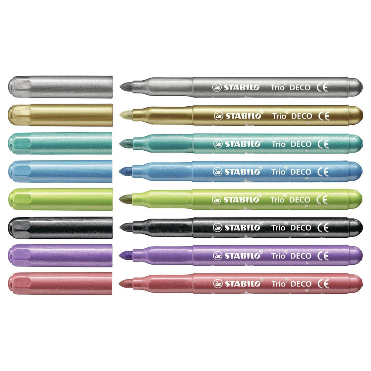 Stabilo Trio Deco – Metallic-Filzstift – mit extra dicker Spitze 3,0 mm – Etui mit 8 Farben