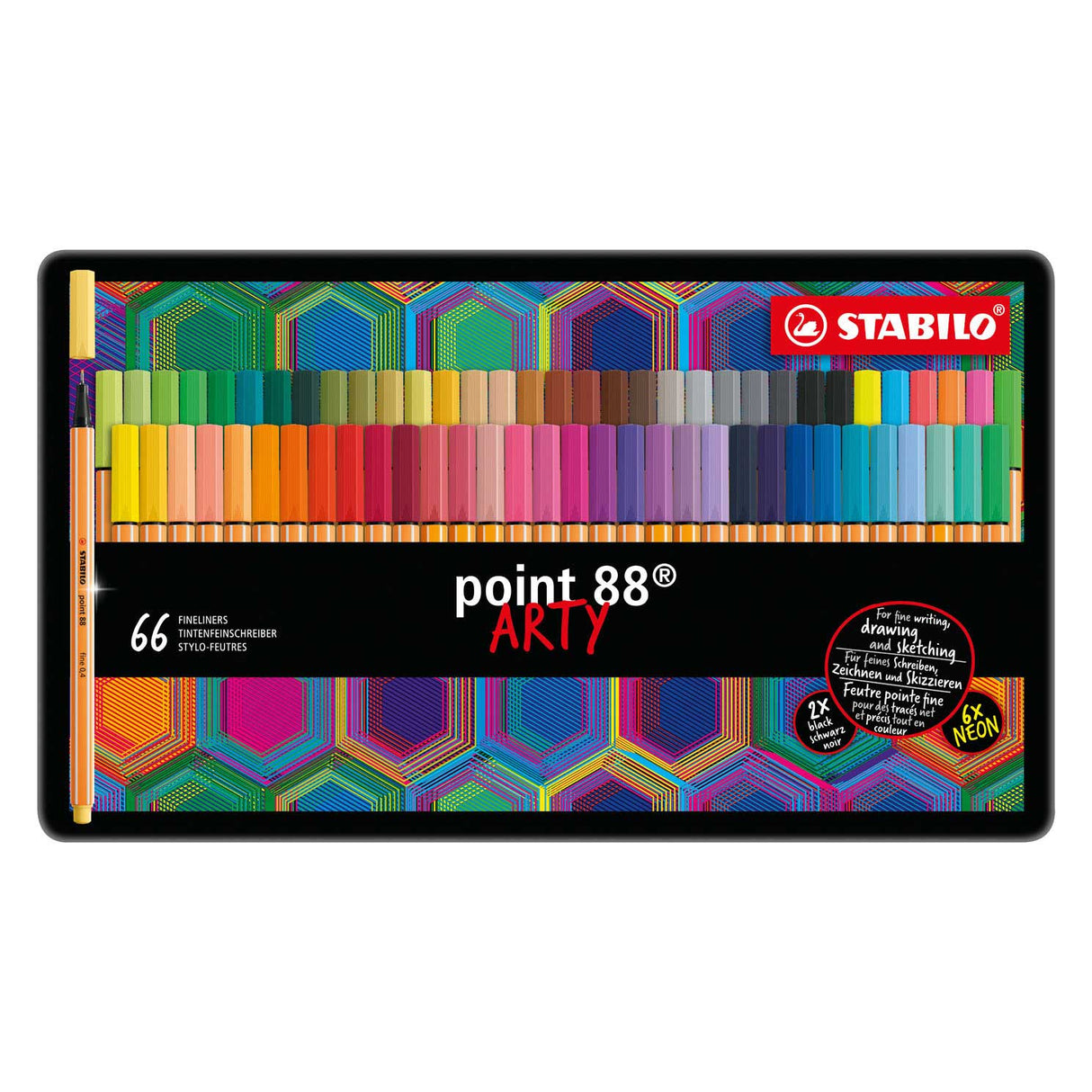 Stabilo point 88 – Premium Fineliner – fein 0,4 mm – Metalletui mit 66 Teilen – mit 65 verschiedenen Farben