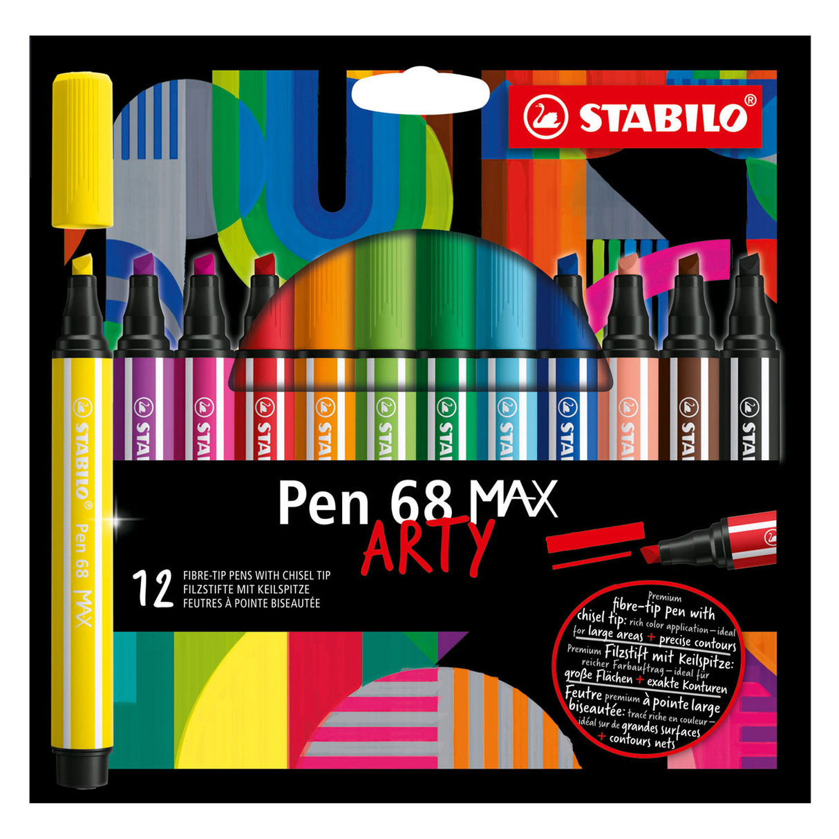 Stabilo Pen 68 Max Arty – Filzstift mit dicker Keilspitze – Set mit 12 Stück