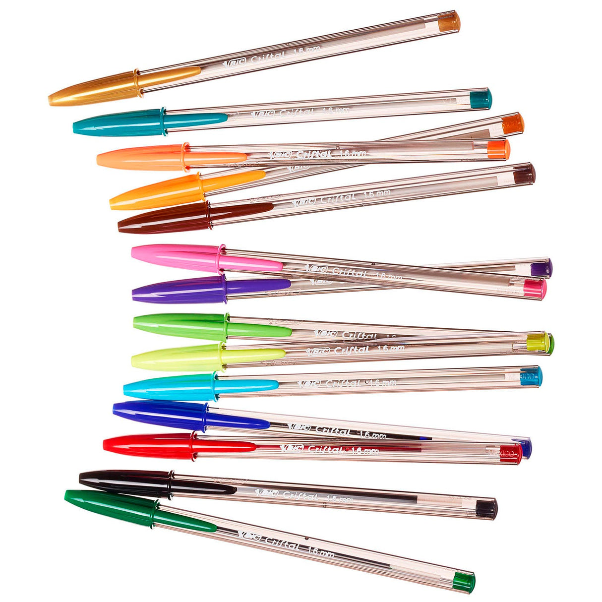 Bic Cristal Mehrfarben-Kugelschreiber mit breiter Spitze (1,6 mm) – verschiedene Farben – Packung mit 15 Stück