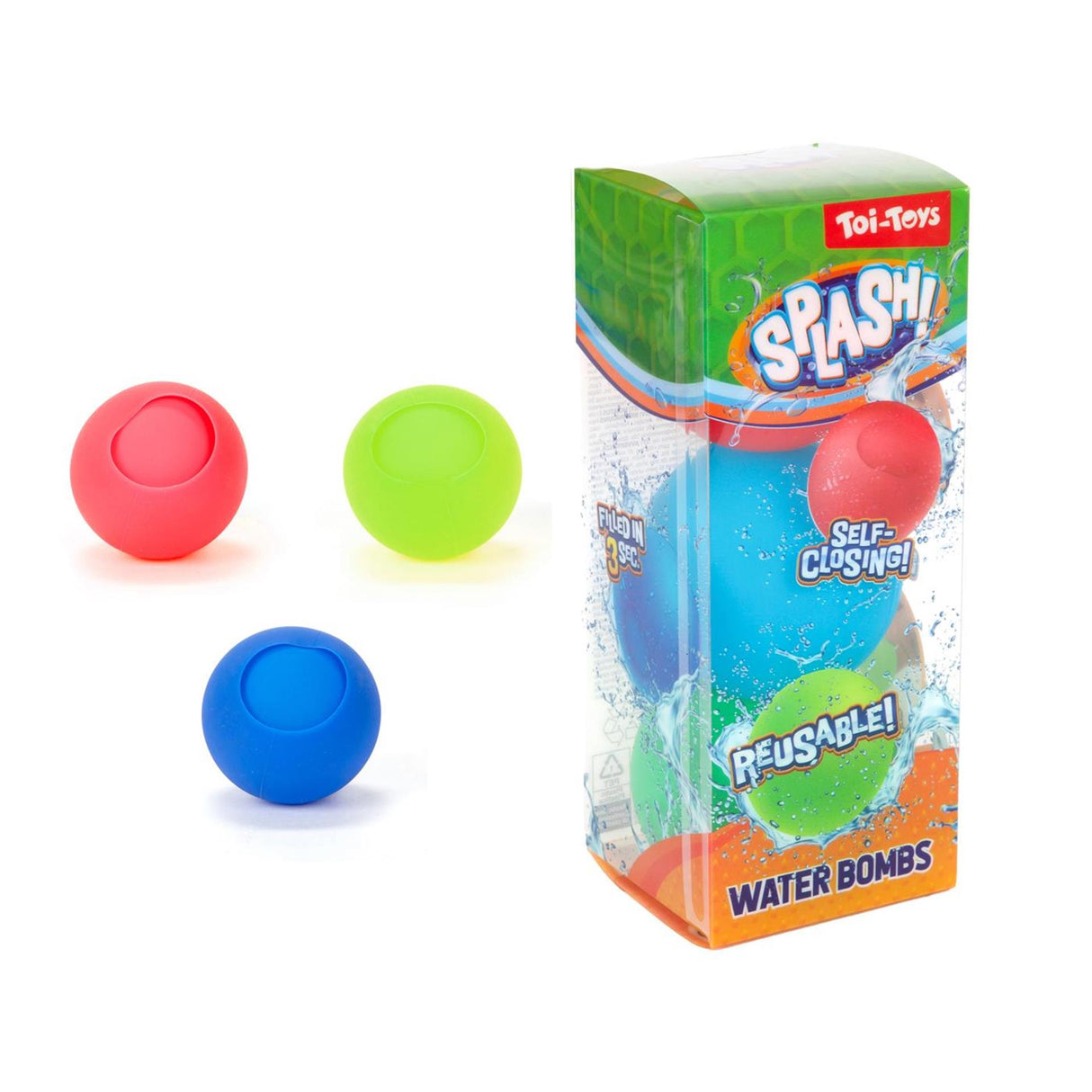 Toi-toys Toi Toys Spritzwasserballon, wiederverwendbar und selbstschließend, 3er-Pack