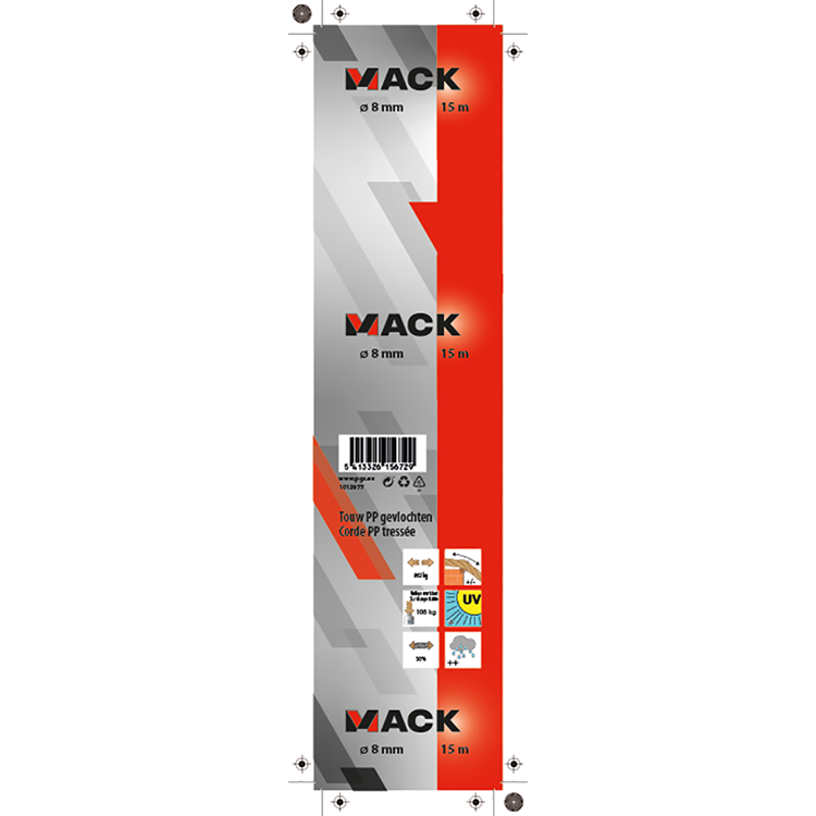 Mack 1013977 - pp gevlochten wit blauw streng8mm 15m | 5 stuks