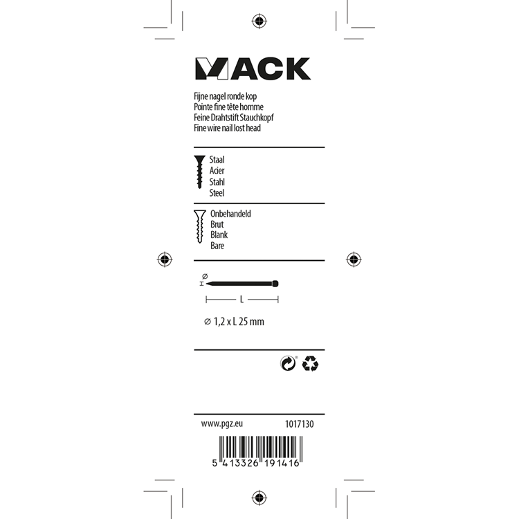 Mack 1017130 - fijne nagel ronde kop 85 gr 1,2 x 25 mm | 5 stuks