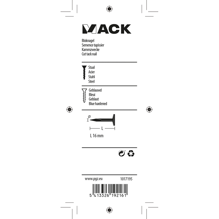 Mack 1017195 - bloknagel staal geblauwd 50 gr16 mm | 10 stuks