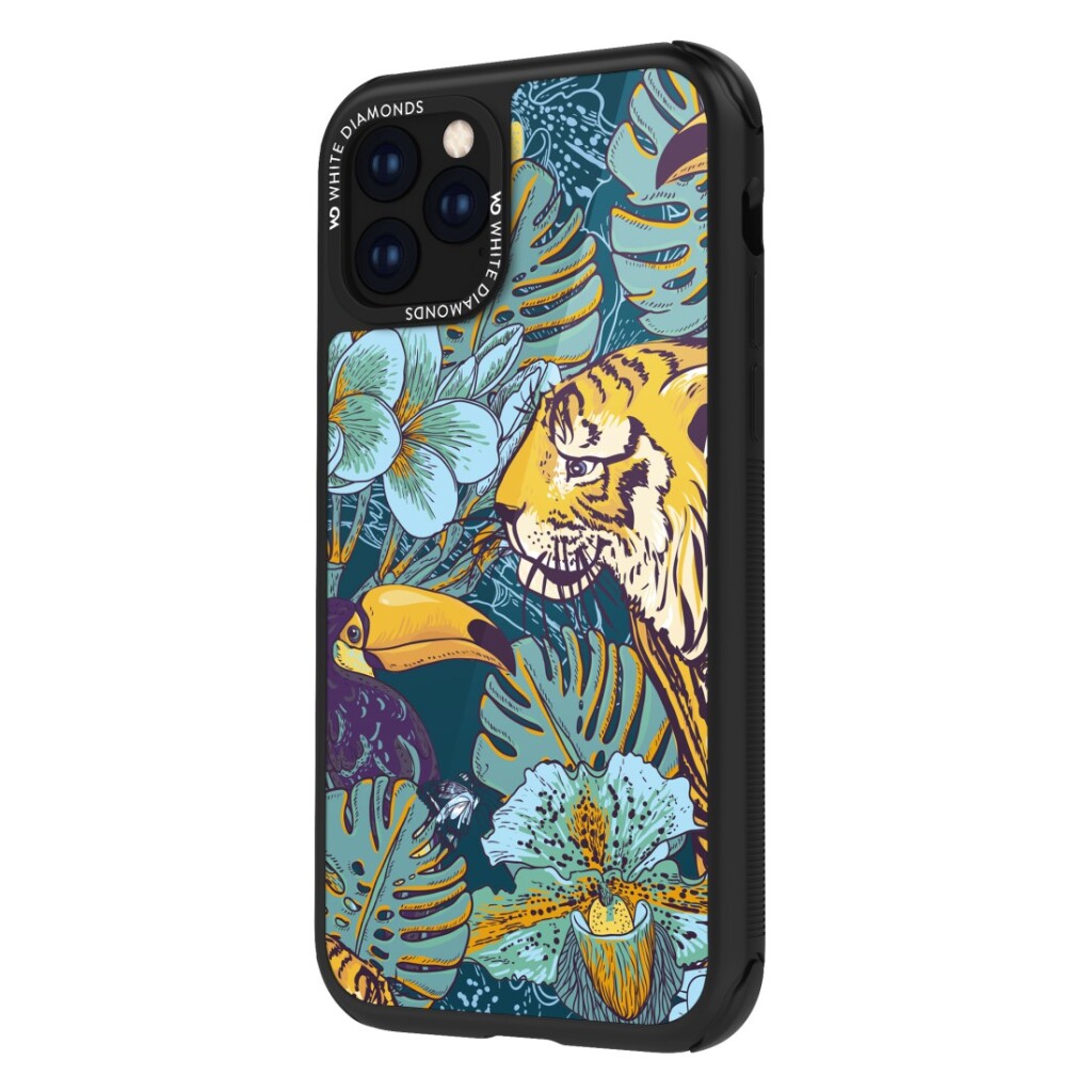 Weiße Diamanten bedecken das Dschungeltiger-iPhone 11