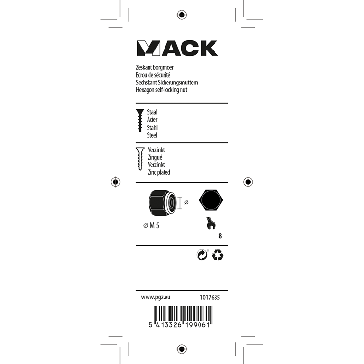 Mack 1017685 - zeskant borgmoer staal verzinkt 18 st m5 | 10 stuks
