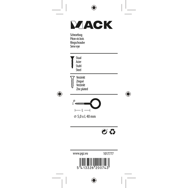 Mack 1017777 - schroefoog staal verzinkt 4 st 5,0 x 40 mm | 10 stuks