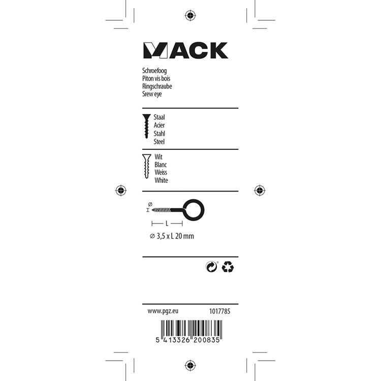 Mack 1017785 - schroefoog staal wit 5 st 3,5 x 20 mm | 10 stuks