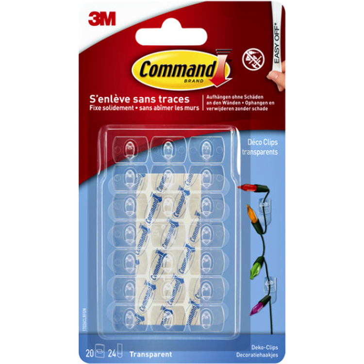3m command™ doorzichtige decoratie clips met doorzichtige strips, 20c+24s pak