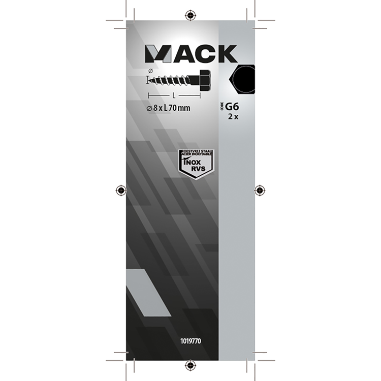 Mack 1019770 - houtdraadbout roestvrijstaal 2 st 8 x 70 mm | 10 stuks