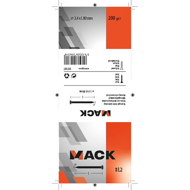 Mack 1017937 - staalnagel bvk staal geblauwd 200 gr 3,4 x 80 mm | 5 stuks