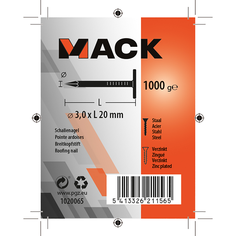 Mack 1020065 - schalienagel verzinkt 1000 gr 3,0 x 20 mm | 10 stuks