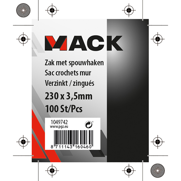 Mack 1049742 - zak met 100st spouwhaken verzinkt 230 x 3,5 | 5 stuks