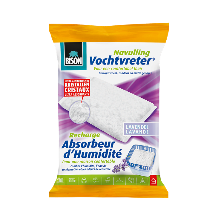 Bison Moisture Absorber® Nachfüllbeutel Lavendel 450 g, Lavendelduft, passend für Moisture Absorber®, gegen hohe Luftfeuchtigkeit, keine Batterie erforderlich, auch für Wohnwagen und Wohnmobile geeignet