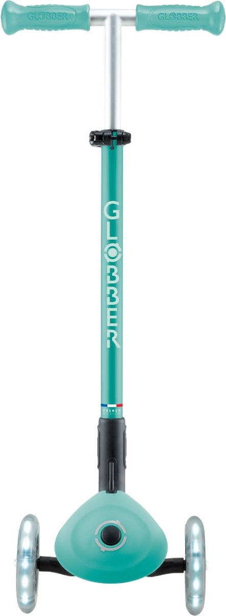 Globber 3-Rad-Roller – Primo faltbar plus Lichter Mint – Münze – leuchtende Räder – faltbar – höhenverstellbar – von 3 bis 9 Jahren