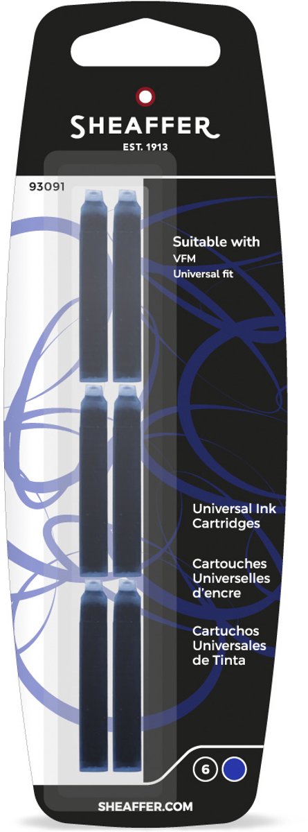 Sheaffer Tintenpatronen-Set – Skrip – verpackt im Blister – 6 Stück – für VFM – Schreibfarbe Blau – SF-93091