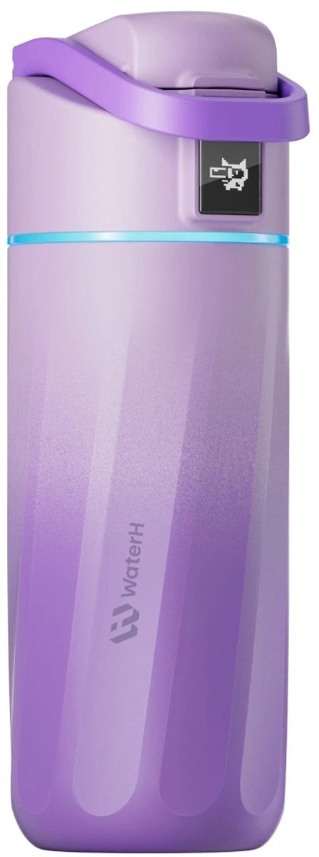 Waterh Boost Kids – Trinkflasche aus Stahl für Kinder mit Erinnerung zum Wassertrinken – Wasserflasche für Kinder – doppelwandige isolierende Trinkflasche aus Stahl – weite Öffnung auslaufsicher – 475 ml – Lila