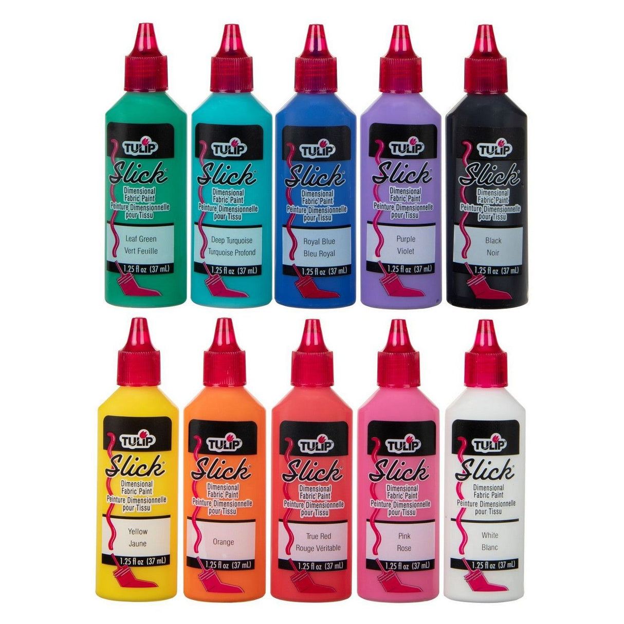 Tulpe • 3D-Textilfarbe 37 ml, Regenbogenfarbenkollektion, 10 Stück.