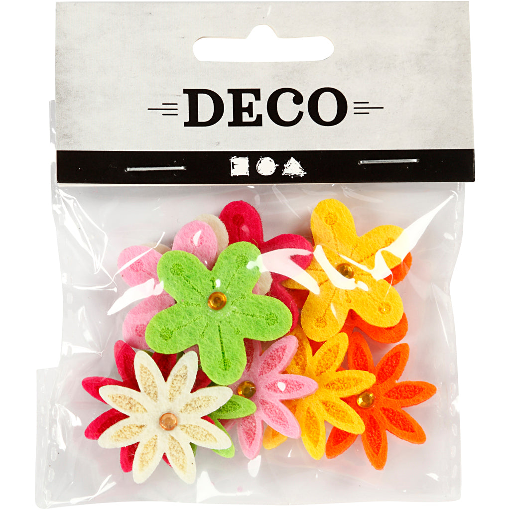 Creativ Company Filzblumen mit Strasssteinen, D 30 mm, Stärke 2,5 mm, 12 Stück 1 Box