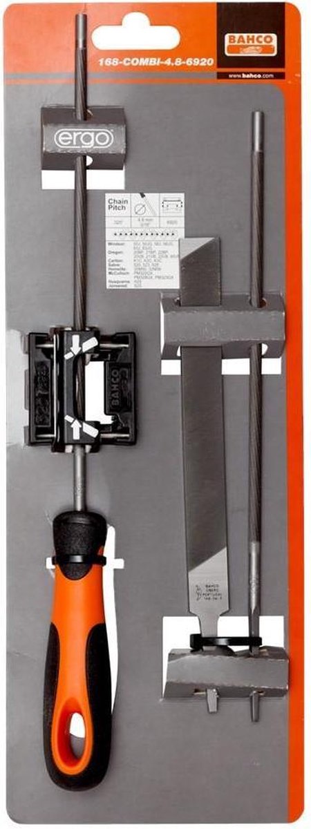 Bahco Kombi-Kettensägenfeilen-Set mit Feilenführung – 200 x 4 mm
