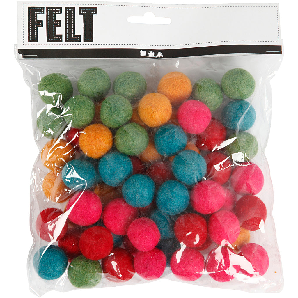 Creativ Company Wollperlen, D 20 mm, kräftige Farben, 64 Stück 1 Box