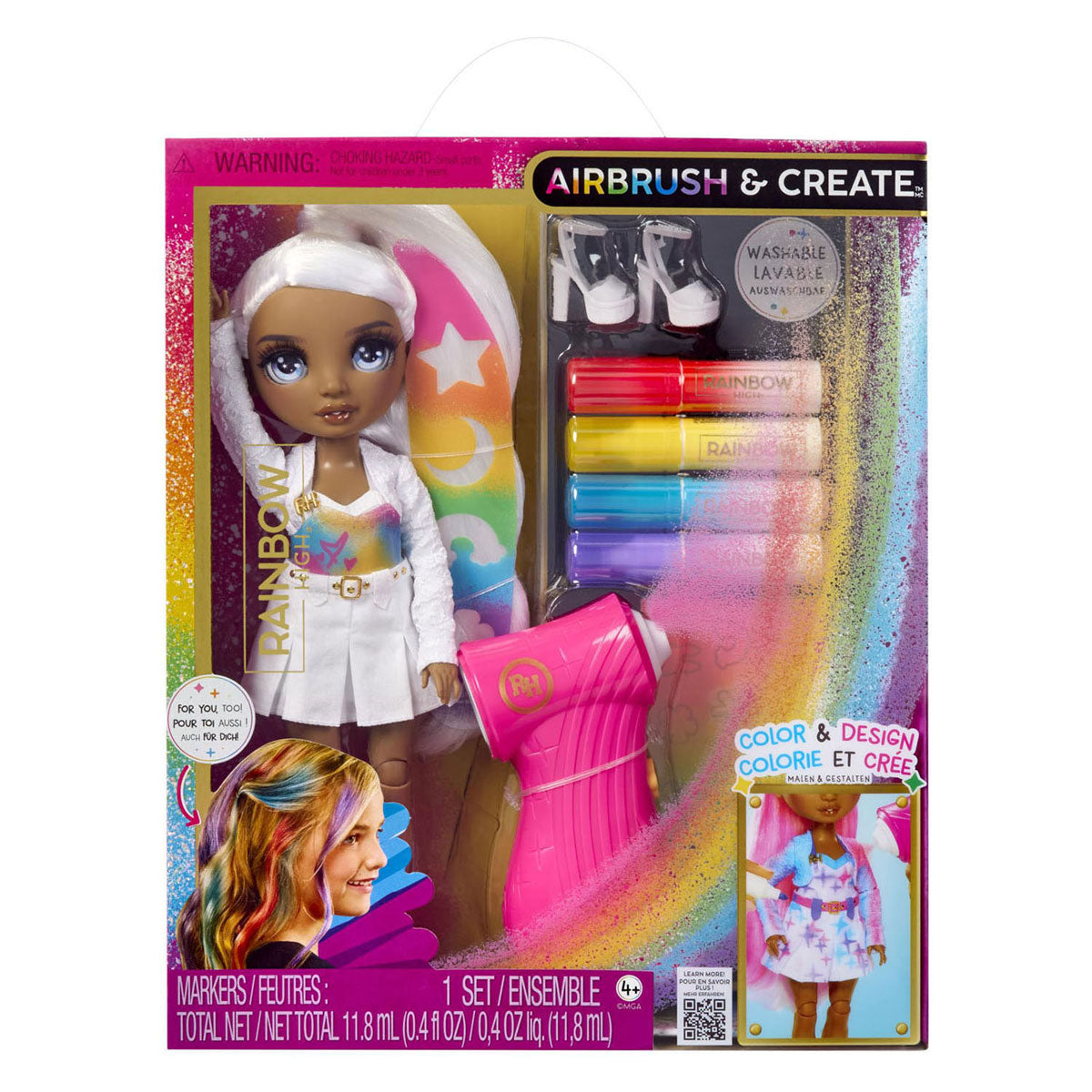Regenbogenhohe Airbrush-Puppe mit grauen Augen