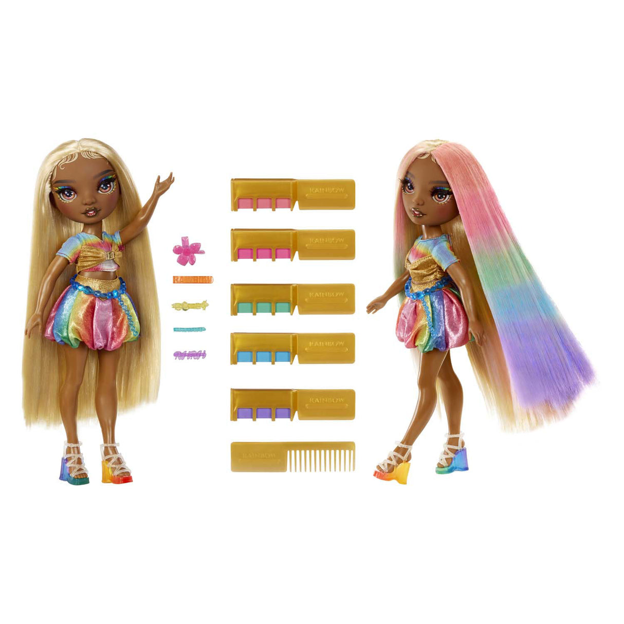 Mga Entertainment Regenbogen-High-Fashion-Puppe mit Haarkreide – Meline Gold