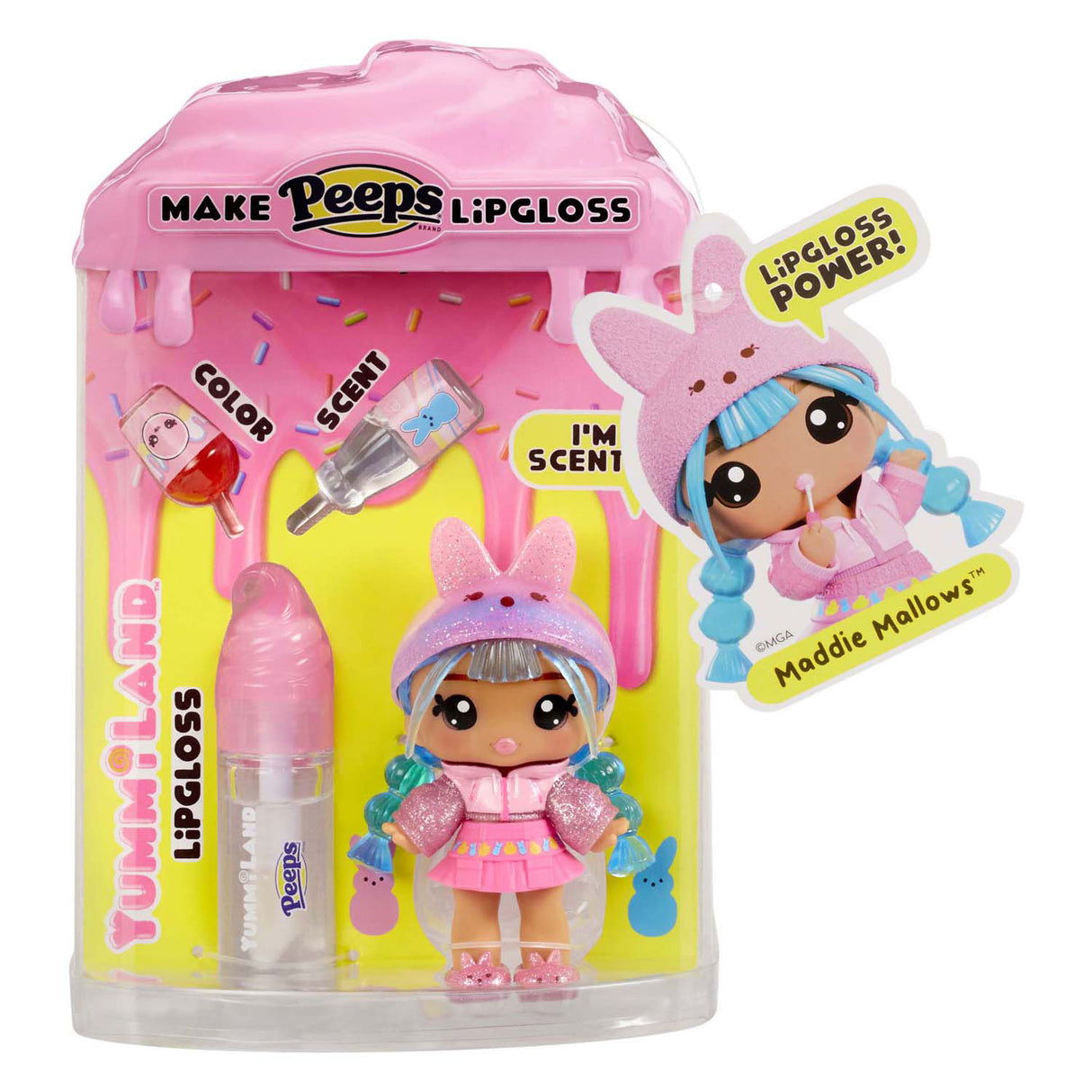 Mga Entertainment Yummiland Puppe – Ostern Marsha Peeps Pink mit Lipgloss-Set