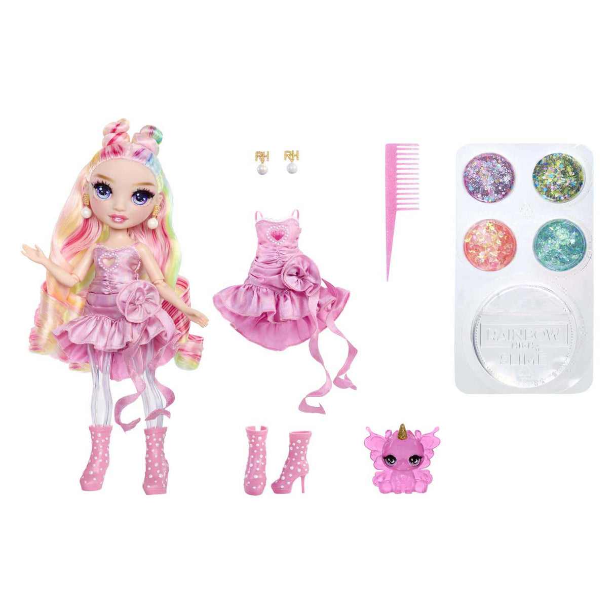 Rainbow High schimmert mit Schleim-Modepuppe – Bella (Rosa)