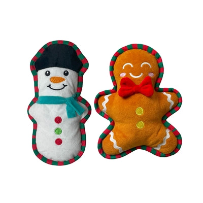 Glückliches Haustier, quietschender Schneemann und Lebkuchenmann
