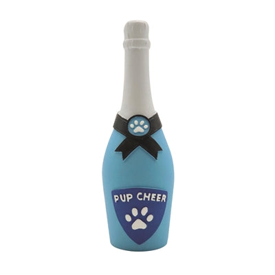 Croci Homy-Welpe jubelt einer Champagnerflasche aus Latex zu