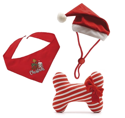 Croci Weihnachten, mein erstes Weihnachts-Hundeset, Mütze, Bandana, Knochen