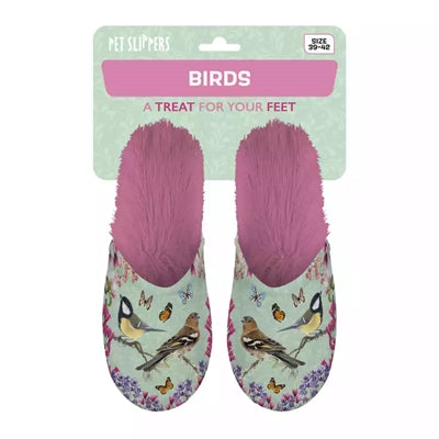 Pantoffel Gartenvögel grün rosa