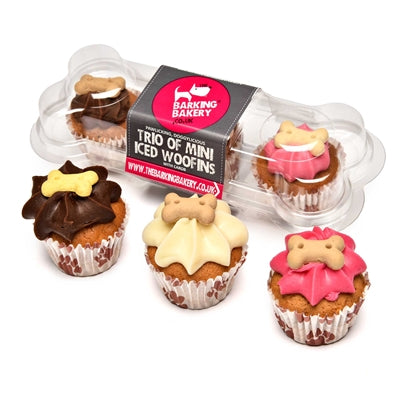 The Barking Bakery Mini Iced Woofins, Vanille- und Johannisbrot-Trio, sortiert