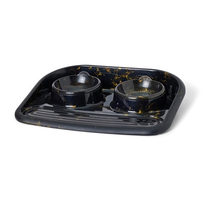 Savic Butler Futternapf und Trinknapf mit Plateau-Marmor in Schwarzgold