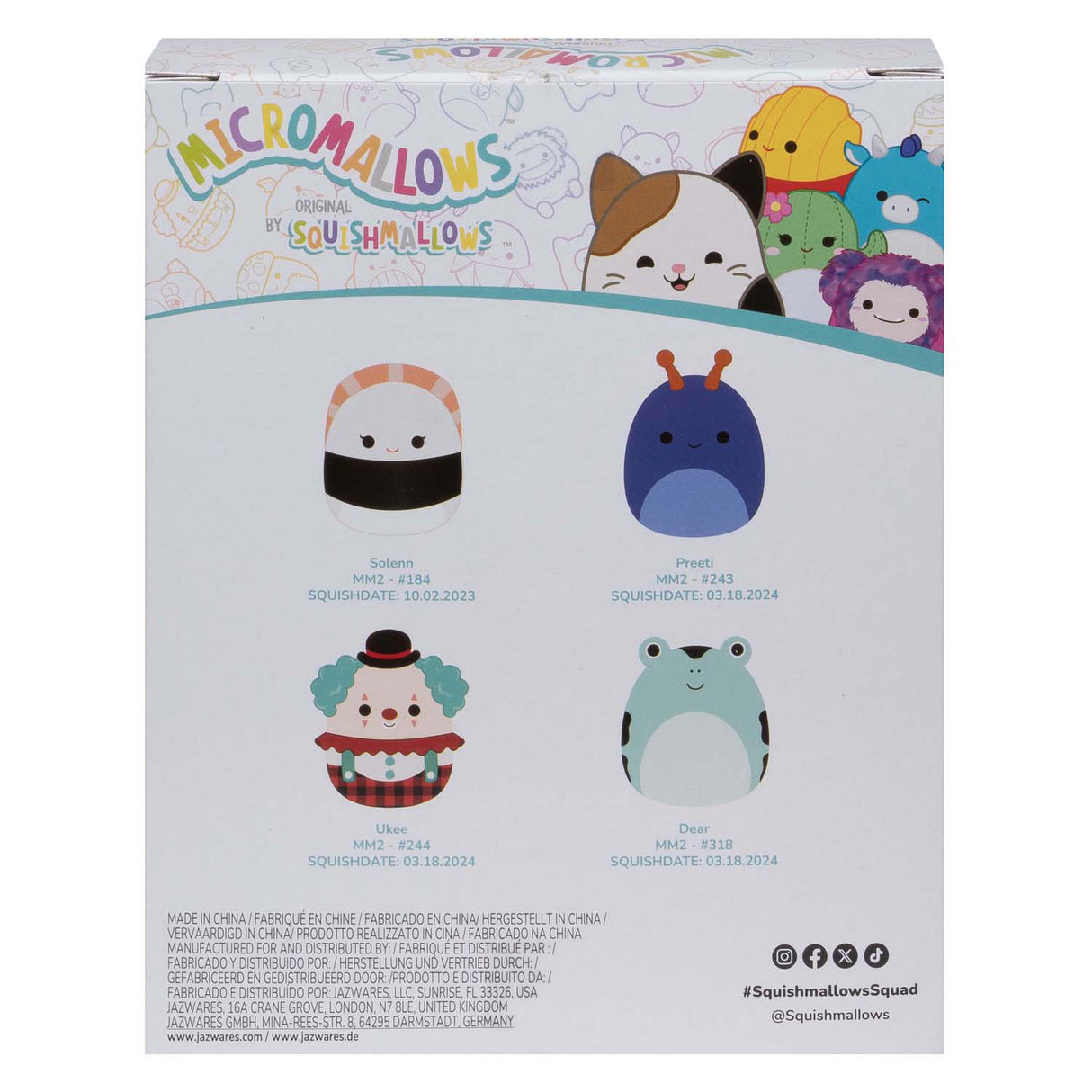 Squishmallows kuschelige Plüsch-Mikromallows – Solenn, Dear, Preeti, Ukee, 4er-Pack