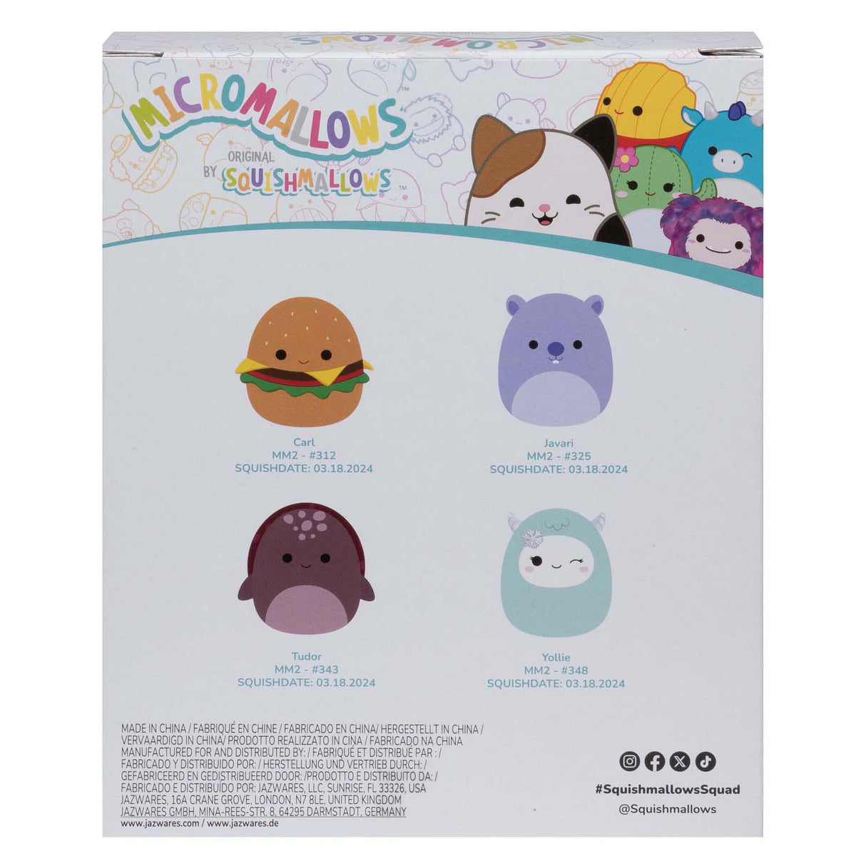 Squishmallows kuschelige Plüsch-Mikromallows – Carl, Yollie, Javari, Tudor, 4er-Pack
