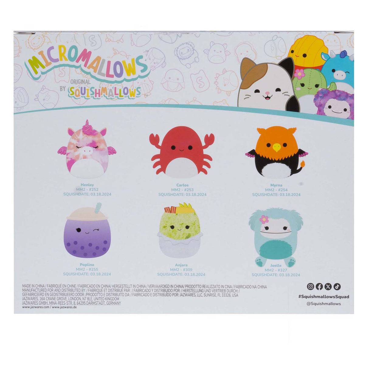 Squishmallows kuschelige Plüsch-Mikromallows – Myrnam Henley, Carlos, Anjara, Joelle, Poplina, 6er-Pack