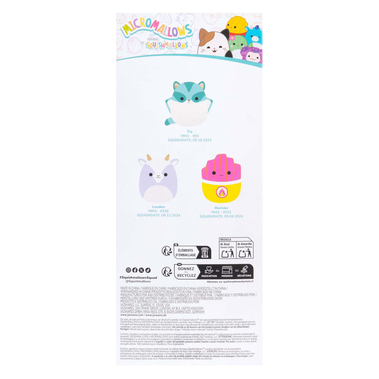 Jazwares Squishmallows Kuscheltier Plüsch – Micromallows Tia, Mariska, Louden – 3 Stück.