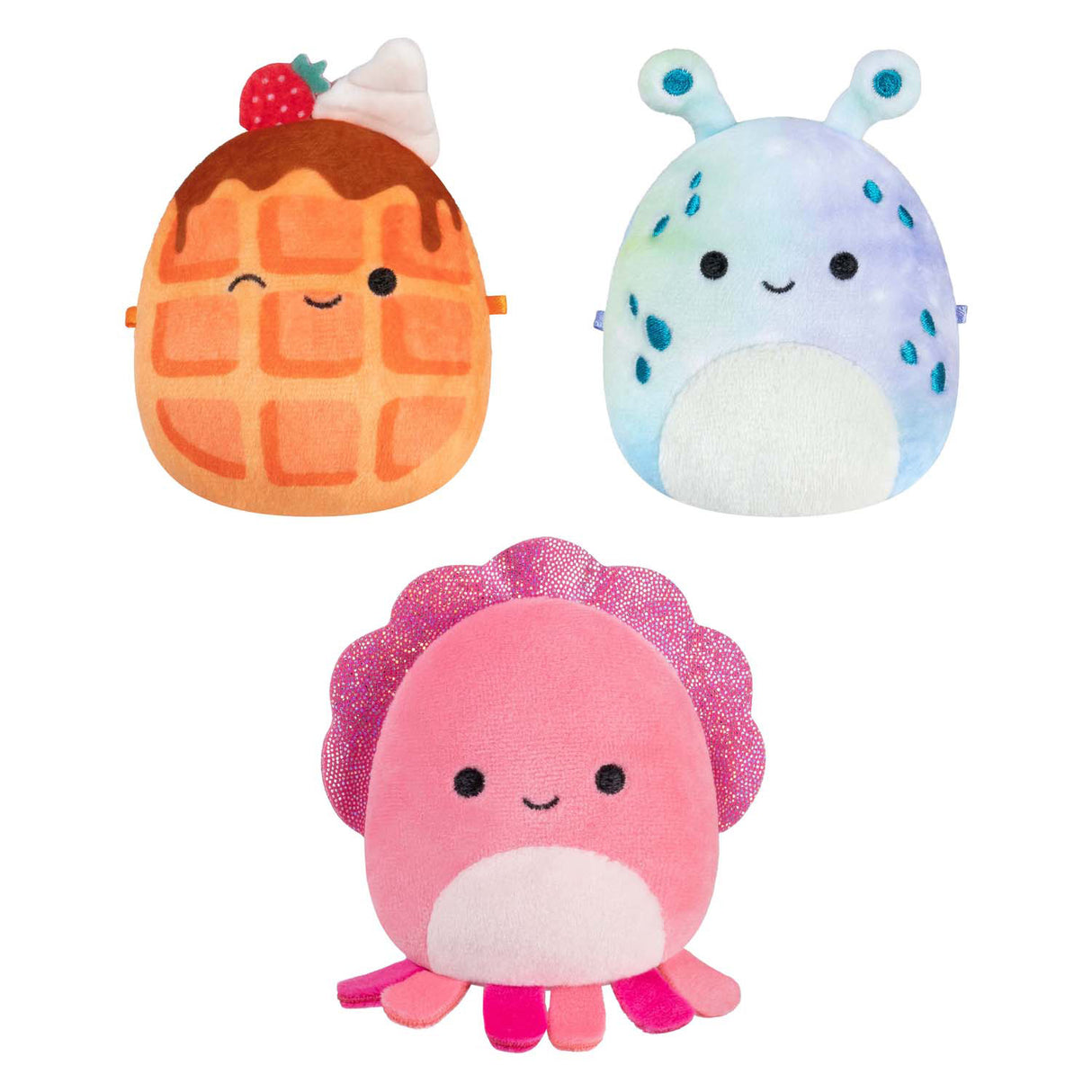 Jazwares Squishmallows Kuscheltier Plüsch – Micromallows Auggie, Weaver, Zink – 3 Stück.
