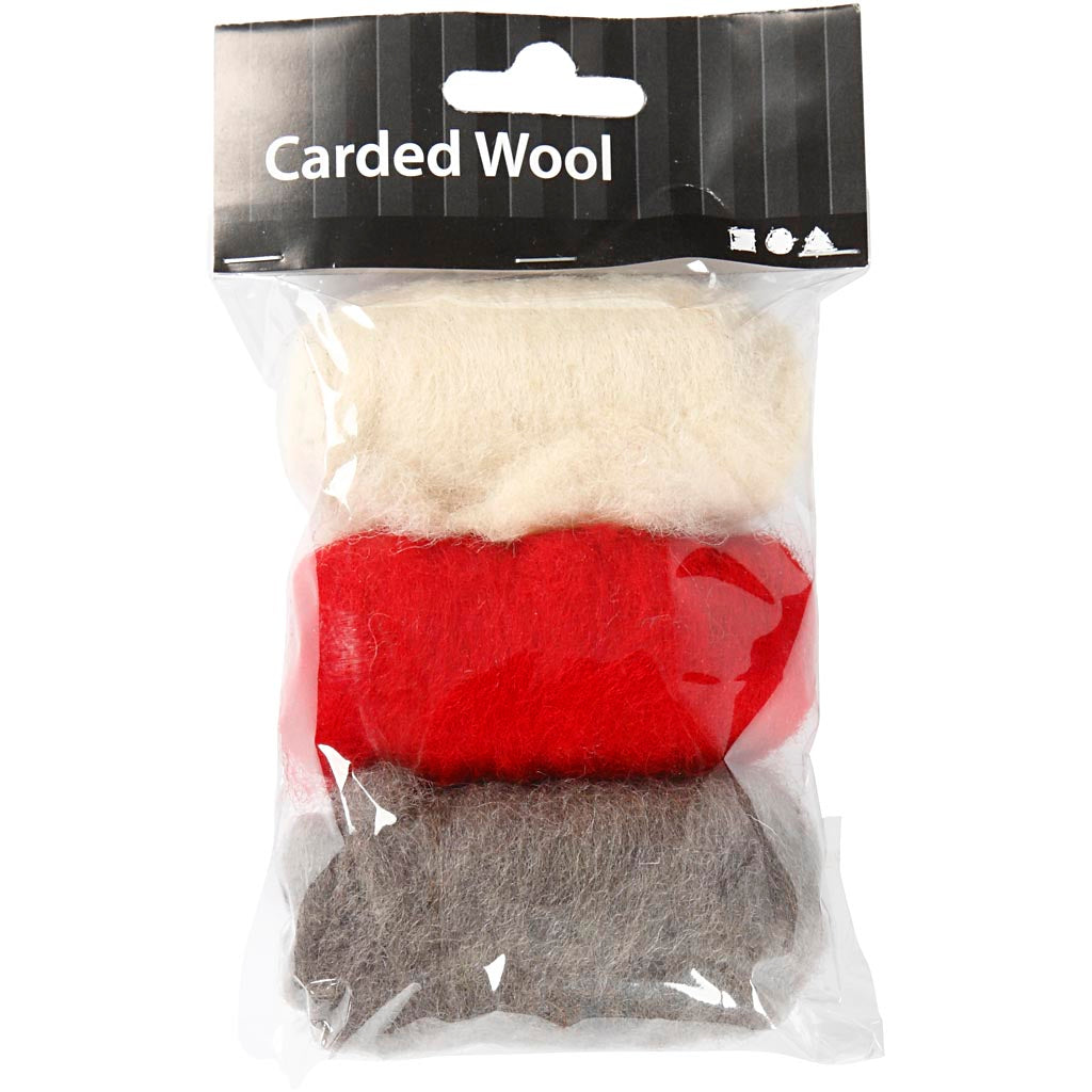 Creativ Company kardierte Wolle, Rot-Weiß-Harmonie, 3x10 gr 1 Box