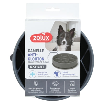 Zolux voebrak hond slow feed met zuignappen silicone grijs
