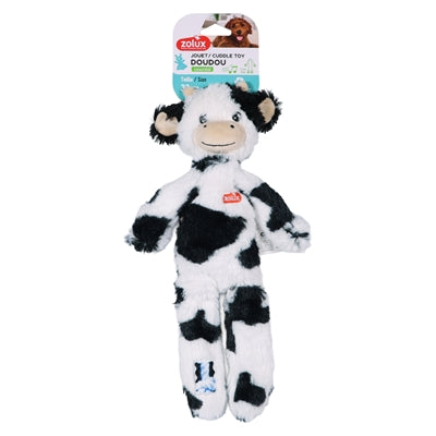 Zolux furry farm koe isache pluche met touw wit zwart