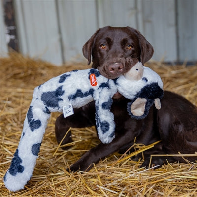 Zolux furry farm koe isache pluche met touw wit zwart