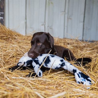 Zolux furry farm koe isache pluche met touw wit zwart