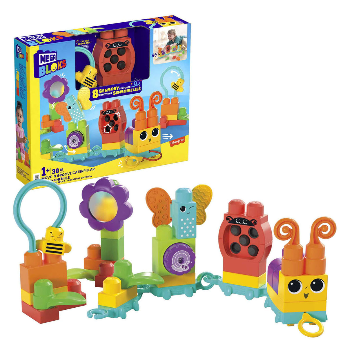 Mega Bloks Move'n Groove Caterpillar Bauset – 30 Teile.