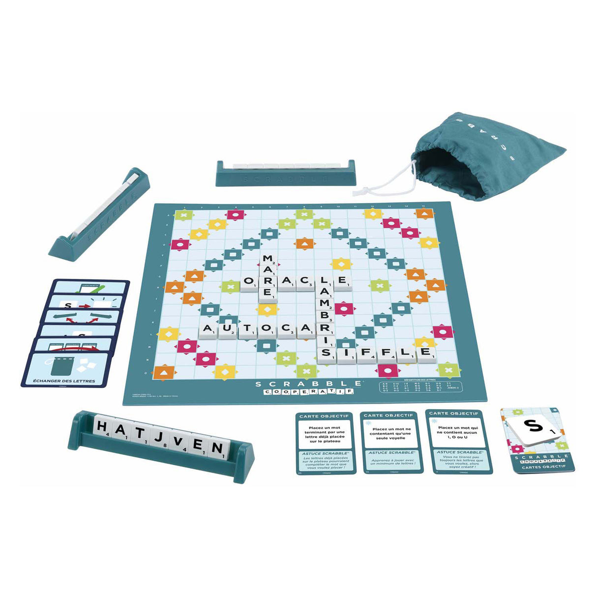 Mattel Games Scrabble Together – Brettspiel – 2 Spiele und 1 – Französisch